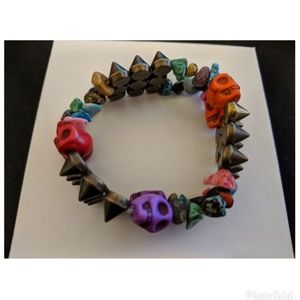 Spike Sugar Skull Stretch Bracelet
